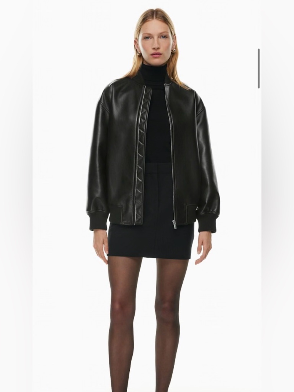 Aritzia Babaton Avedon Vegan Leather Bomber Jacket Black 2XS Oversized Fits M